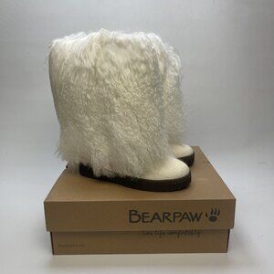 NEW BEARPAW Canada Boetis II Pearl White Mongolian Sheepskin Fur Boots Sz 7 US
